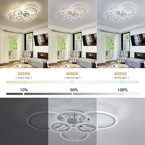 Miniatura 3 de Lámpara de techo LED moderna de 8 anillos regulable con control remoto para sala de estar, lámpara de techo de 40.2 pulgadas, color blanco, 3000