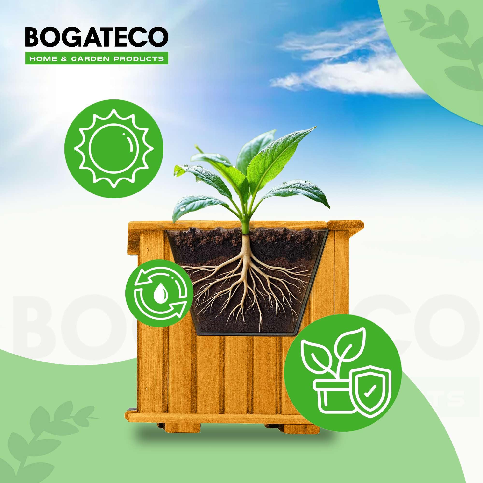 BOGATECO | Jardinière en Bois| Jardinière | 25 x 25 x 25 cm | D'herbes aromatiques, de Fleur pour Jardin, Balcon, terrasse | avec Insert en Plastique | Imprégné | Brun Clair