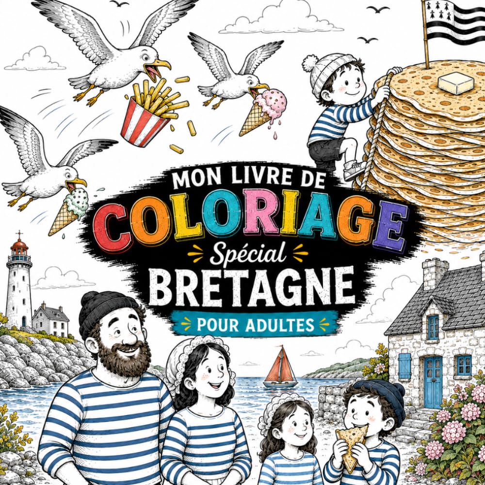 La Bretagne à colorier : 40 dessins rétro et hilarants pour décompresser à l'abri de la pluie: Livre de coloriage anti-stress pour adultes | Clichés ... (Coloriages thématiques pour adultes)