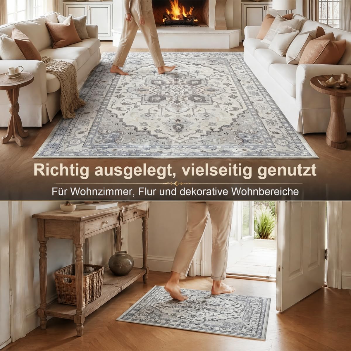 Waschbarer Teppich Wohnzimmer,Silbergrau,140x200cm