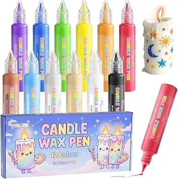 Candle Wax Pen, 12 Vibrant Colors Candle Wax Pen Set,Non-Toxic,Easy to Use,Beginner-Friendly for Festival, Birthday Decorating, Blessing Writing & More DIY Crafts30ml/1oz*12 12