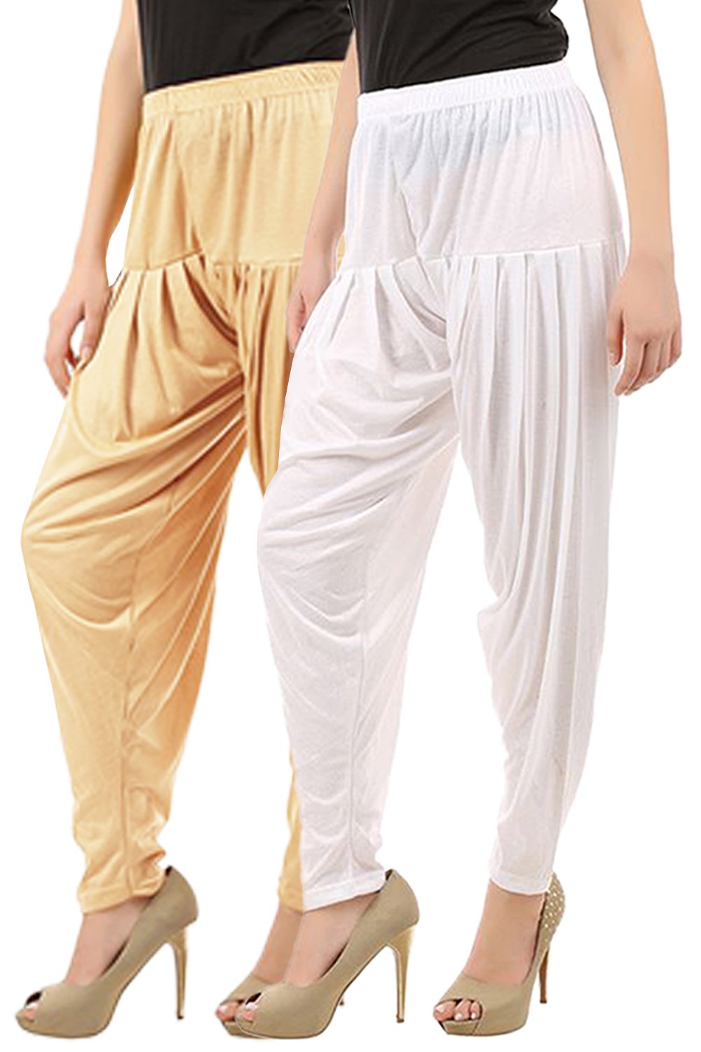 Women's Relaxed Fit Cotton Salwar (108D1-LSkn Combo 2 Patiala Whte_Beige, Light Skin, White_3Xl)-image-1