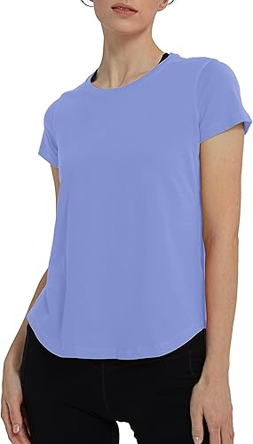 Camiseta de entrenamiento para mujer, manga corta, ligera, cuello redondo, para yoga, correr, ejercicio, atlética