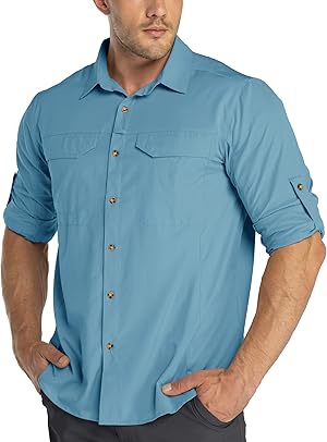 33,000ft Funktionshemd Herren UPF50+ UV-Schutz Langarm Hemd Atmungsaktiv Button-Down-Hemd Outdoor Sportliches Freizeithemd Angelhemd Für Männer