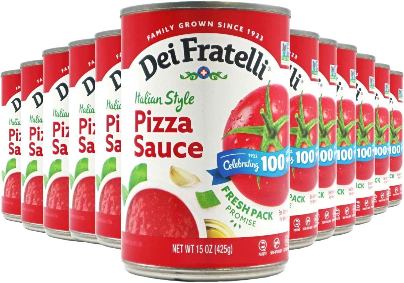 Dei Fratelli Pizza Sauce from Vine-Ripened Tomatoes (15 oz. Cans, 12 pack) - No Water, No Paste, Non-GMO, Gluten-Free