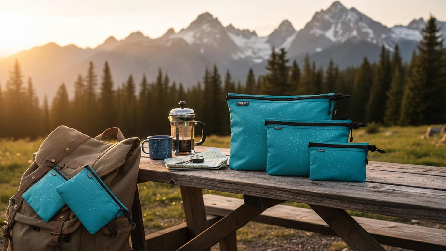 GOX 3 Pack Travel Toiletry Bag for Men Carry On Packing Organizer Zipper Pouch Portable Cosmetic Pouch Accessory Document Electronics (Turquoise)