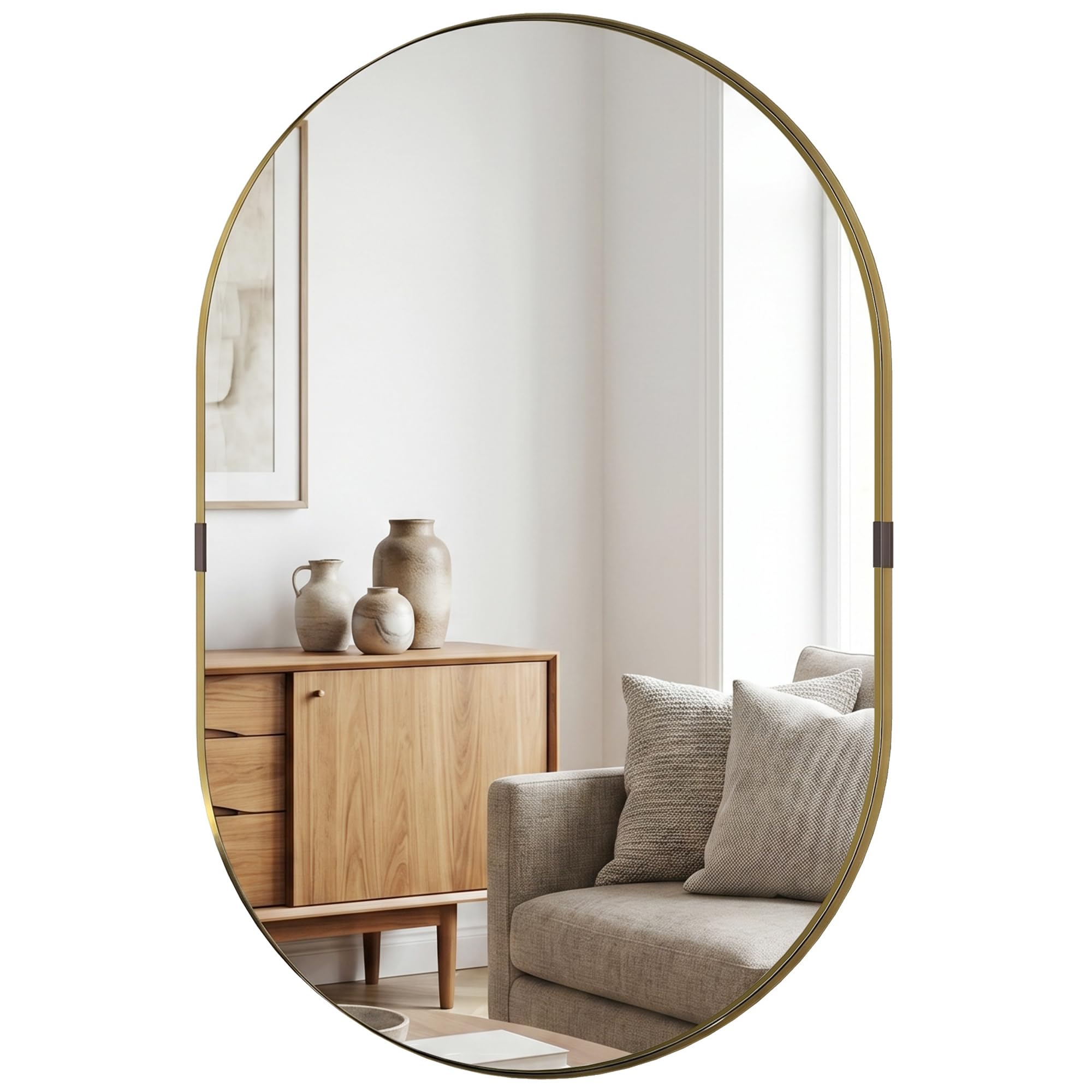 Homcom Gold Tone Wall Mirror With Elevated Aluminium Alloy Frame, 60 X 90 Cm Bathroom Mirror With Tempered Glass For Living Room, Bedroom, Hallway,