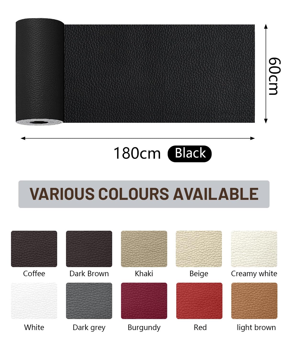 BOUYEER Pelle Adesiva per Riparazioni, 60x180 CM ecopelle toppe adesive per tessuti, Set Riparazione Ecologico & Senza Odori per Mobili/Divano/Sedili Auto/Borse/Restauro, Nero