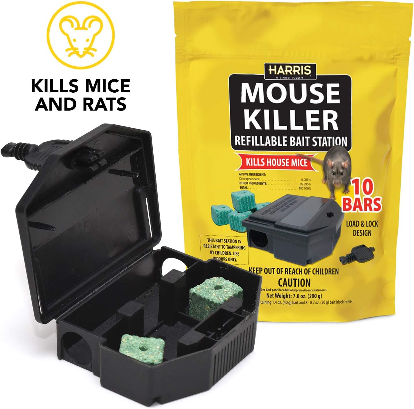 Harris Mouse Killer - 10 Bars with Refill Bait Station