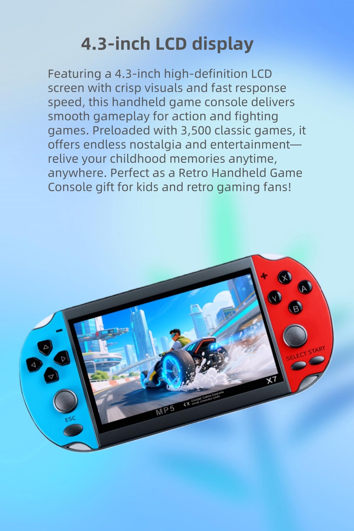 Console de Jeux vidéo Portable YHFITN avec écran IPS de 4,3 Pouces - Jeux intégrés, Sortie TV Compatible, Batterie Rechargeable. du Plaisir Classique pour Tous Les âges.