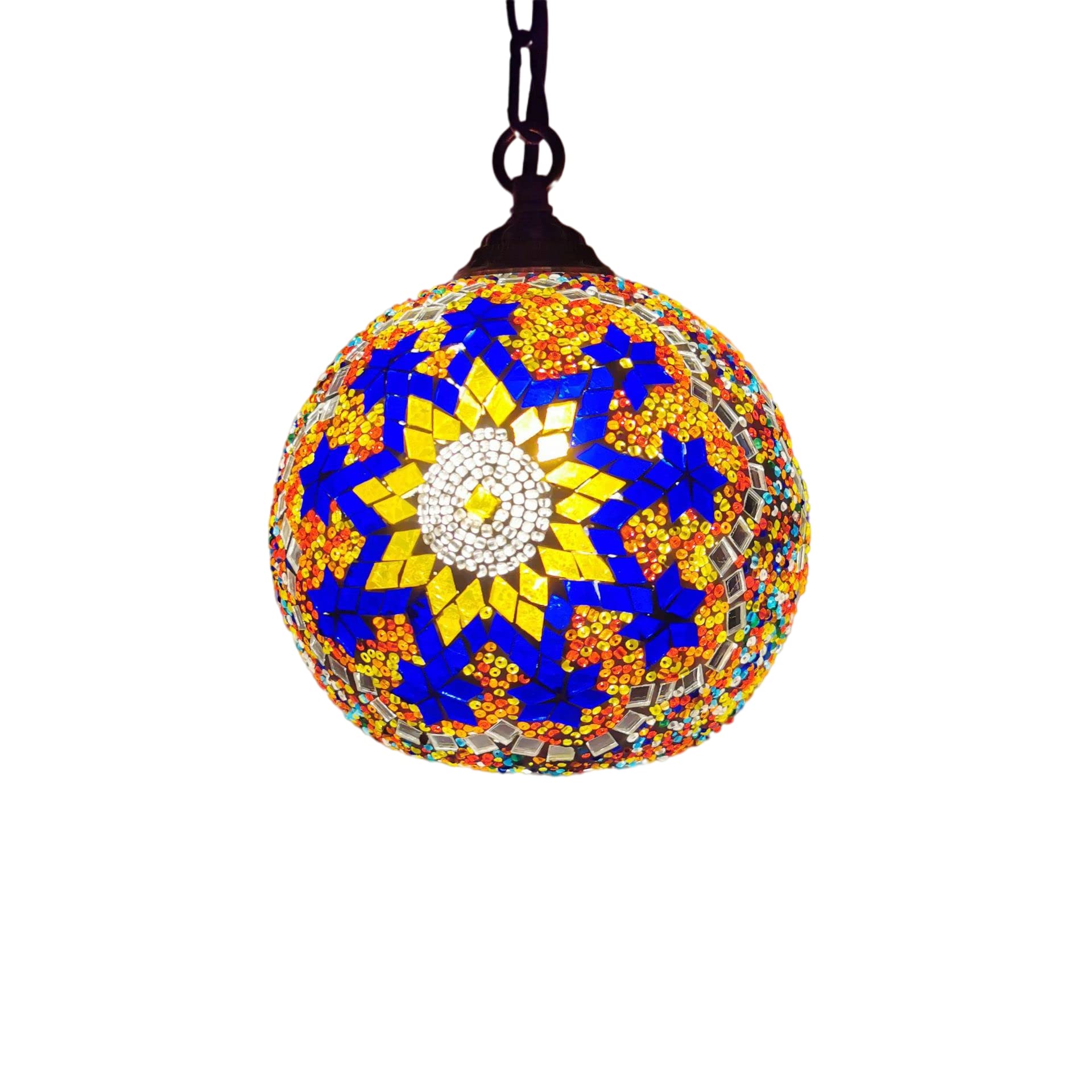 HPTHLY Turkish Moroccan Mosaic Plug In Swag Pendant Lamp Light Fixture Plugged Tiffany Chandelier For Hallway Aisle Porch Stairway Closet,8 Comfortable Anniversary (16-A)