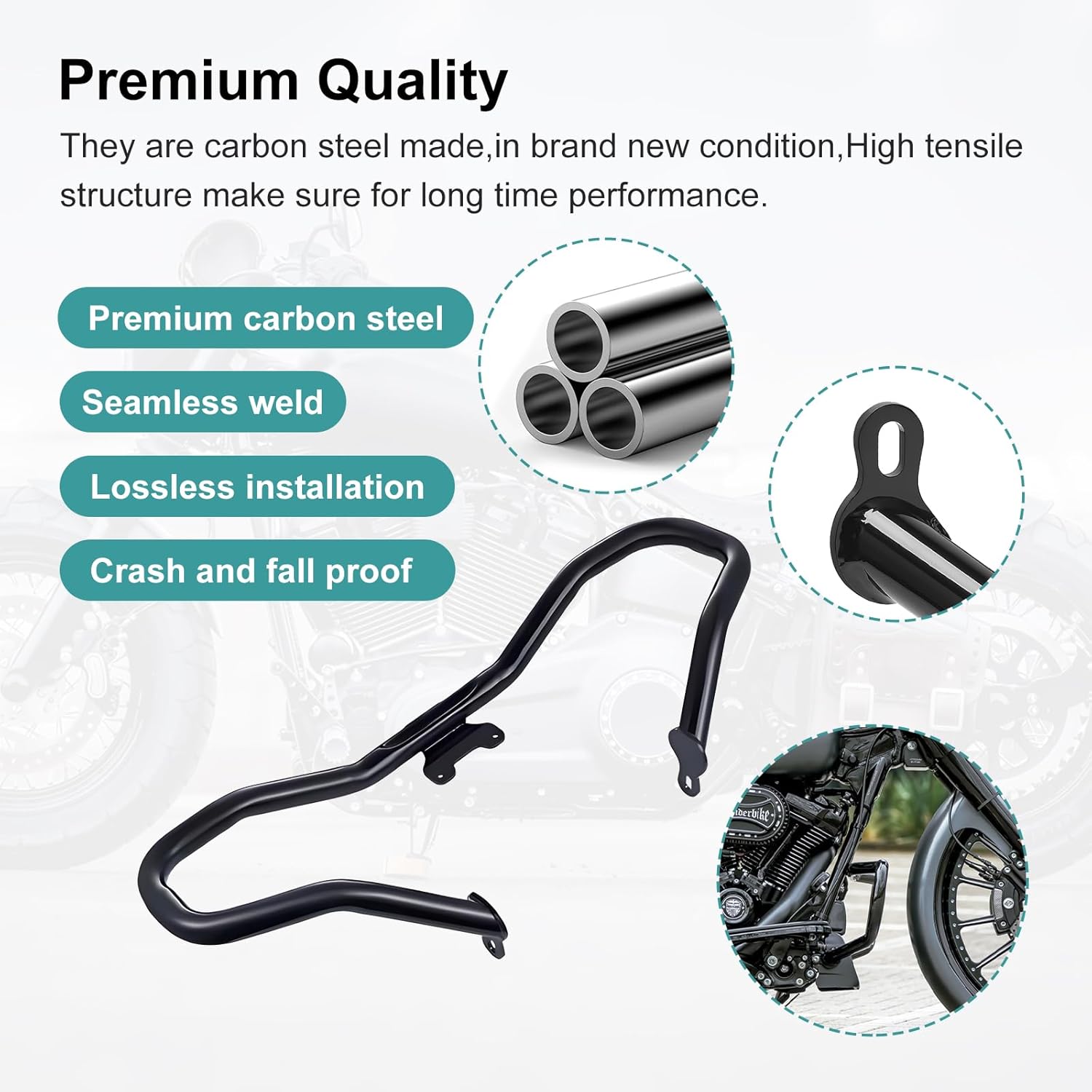 Road Glide Chopped Engine Guard Motorcycle Front Highway Protector Crash Bar Fairing Support Bracket for Harley 2015-2023 FLTRX FLTRXS FLTRXST CVO FLTRXSE Gloss Black