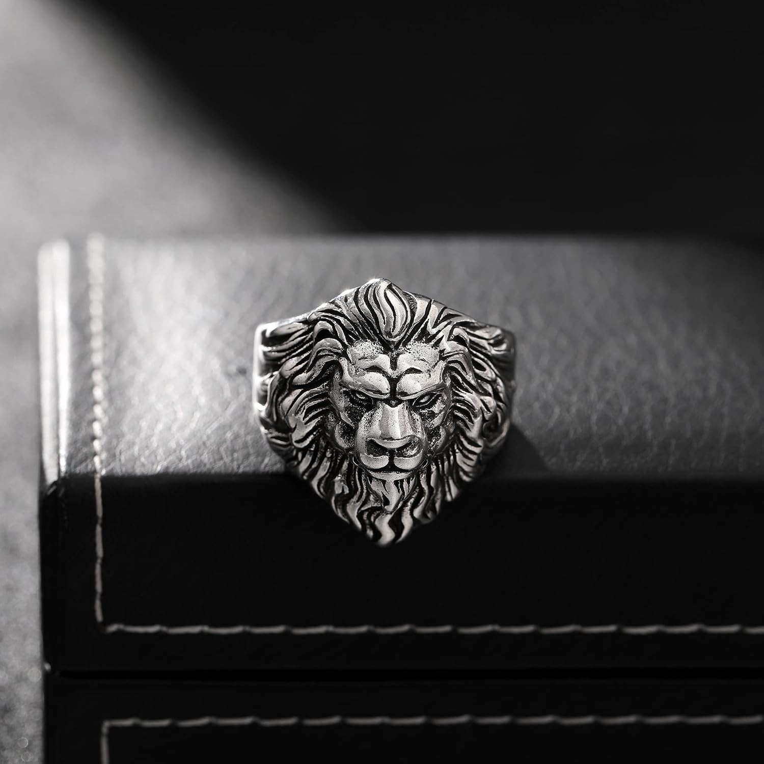 Yumikoo Lion Ring for Men Titanium Stainless Steel Open Adjustable Ring