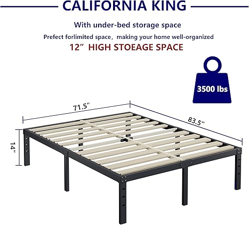 Miniatura 31 de ZIYOO Base de cama tamaño Queen de 18 pulgadas de alto, listones de madera de 3 pulgadas de ancho con soporte de 3500 libras para colchón de espuma,