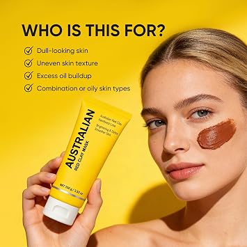 Australian Red Clay Face Mask, Mineral-Rich Detox Mud Mask with Kakadu Plum, Desert & Rainforest Lime Extracts, for Radiant-Looking, Smoother Skin, All Skin Types, 100 mL (1)