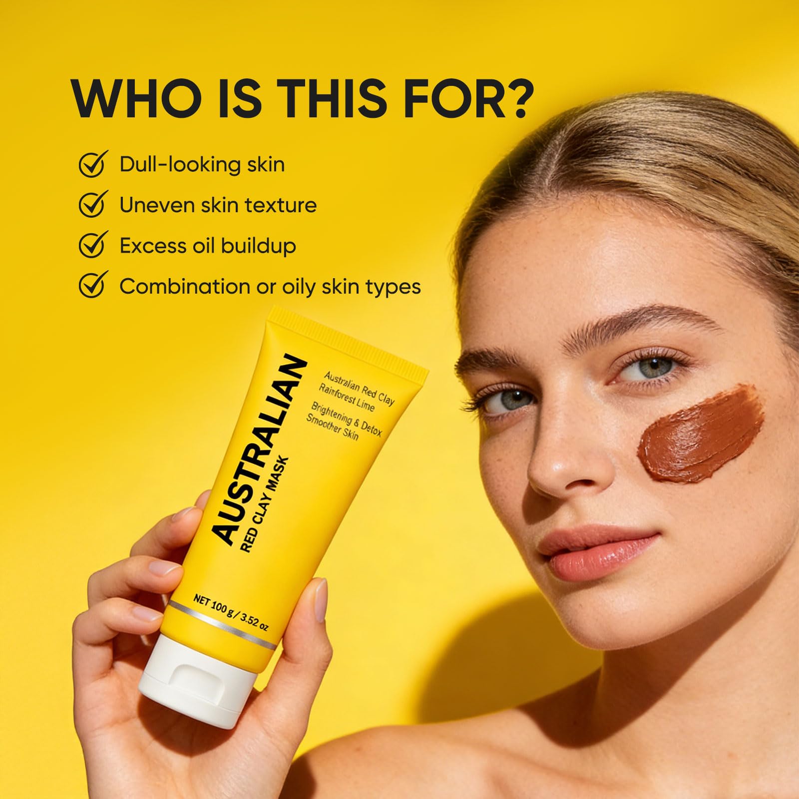 Australian Red Clay Face Mask, Mineral-Rich Detox Mud Mask with Kakadu Plum, Desert & Rainforest Lime Extracts, for Radiant-Looking, Smoother Skin, All Skin Types, 100 mL (1)