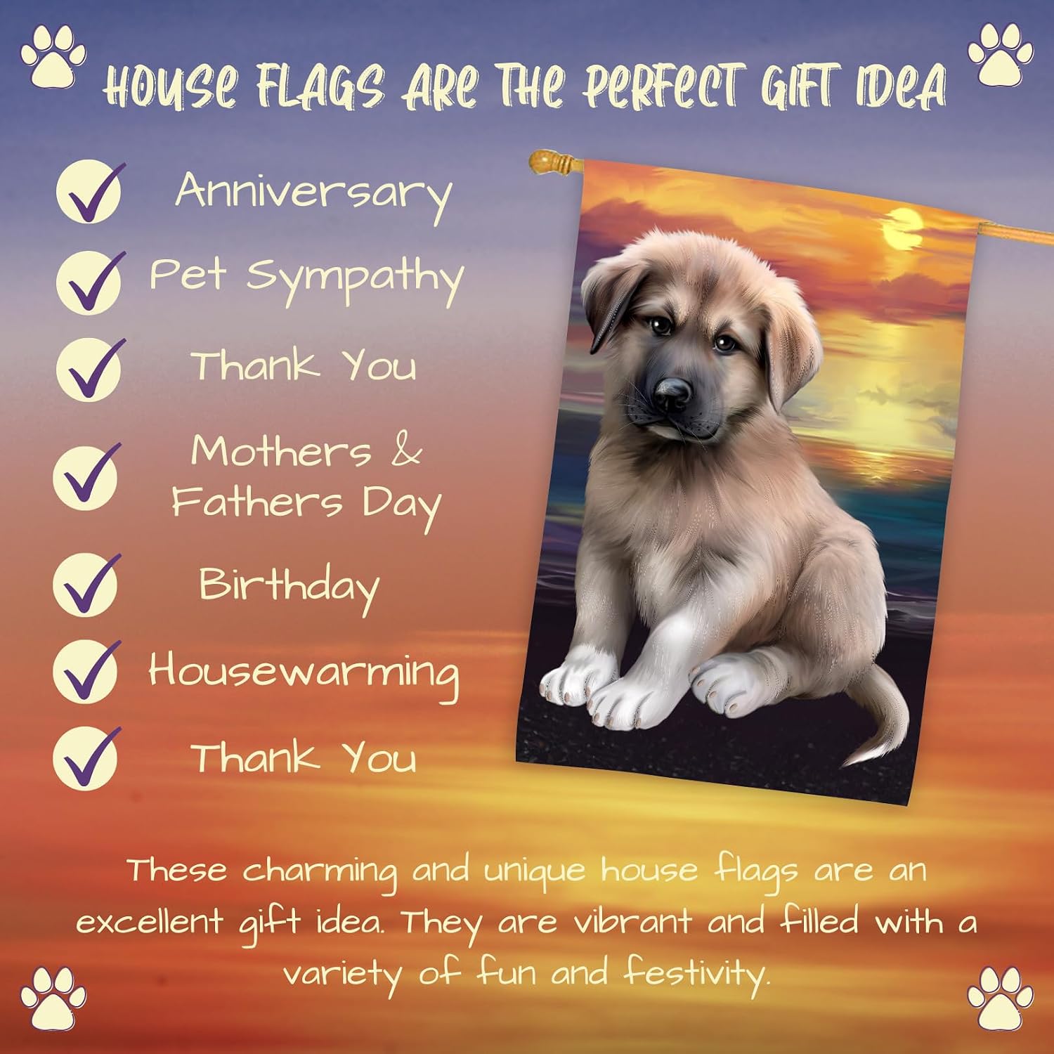 Doggie of The Day Anatolian Shepherd Dog House Flag - Sunset - Outdoor Double Sided Pet Home Garden Decor 28"w x 40"h, HFLG53942