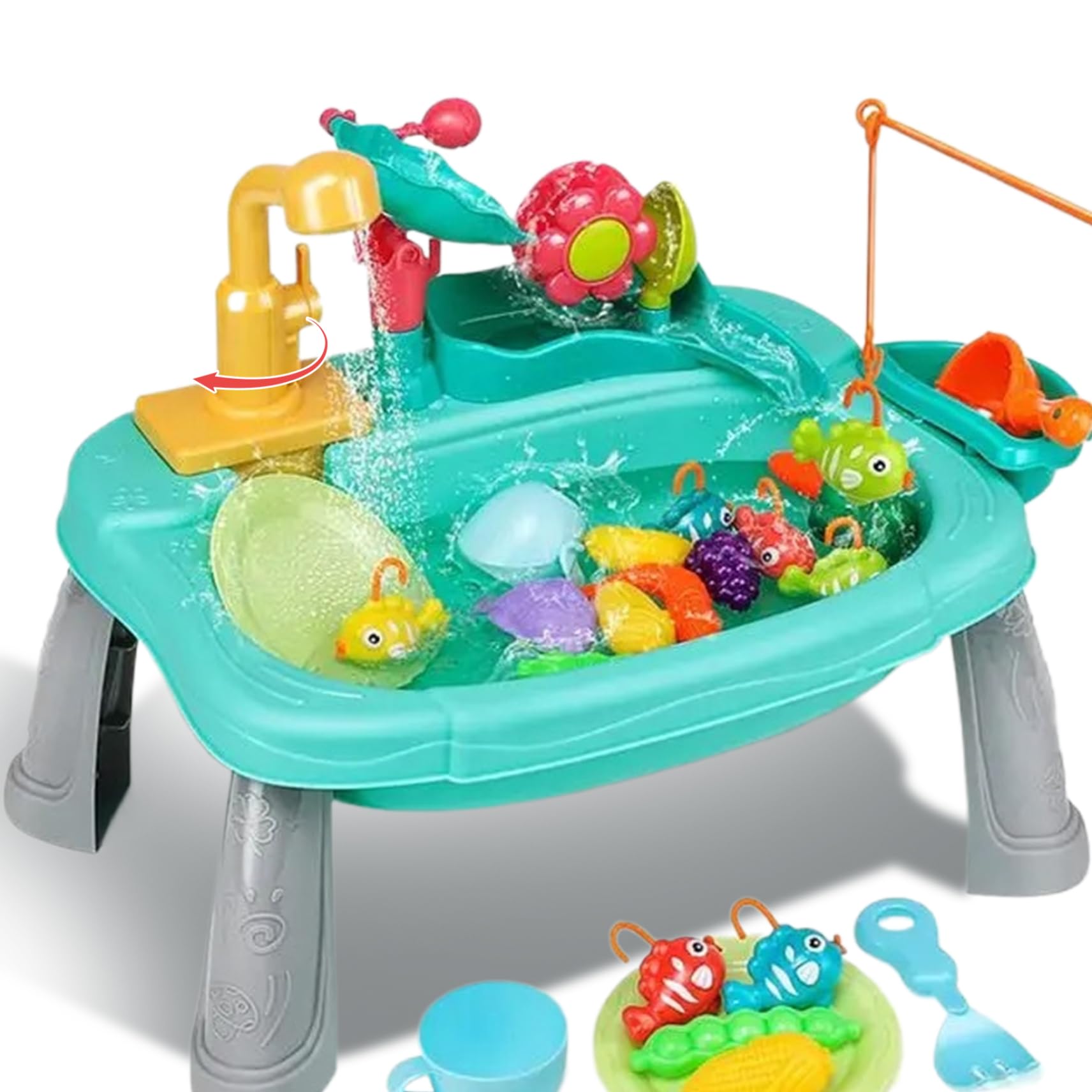 Water Table for Toddlers 1 Set Electric Waterproof Circulated Sensory Table with Flower Waterwheel Detachable Cute Kids Water for Fishing Game Pretend Play