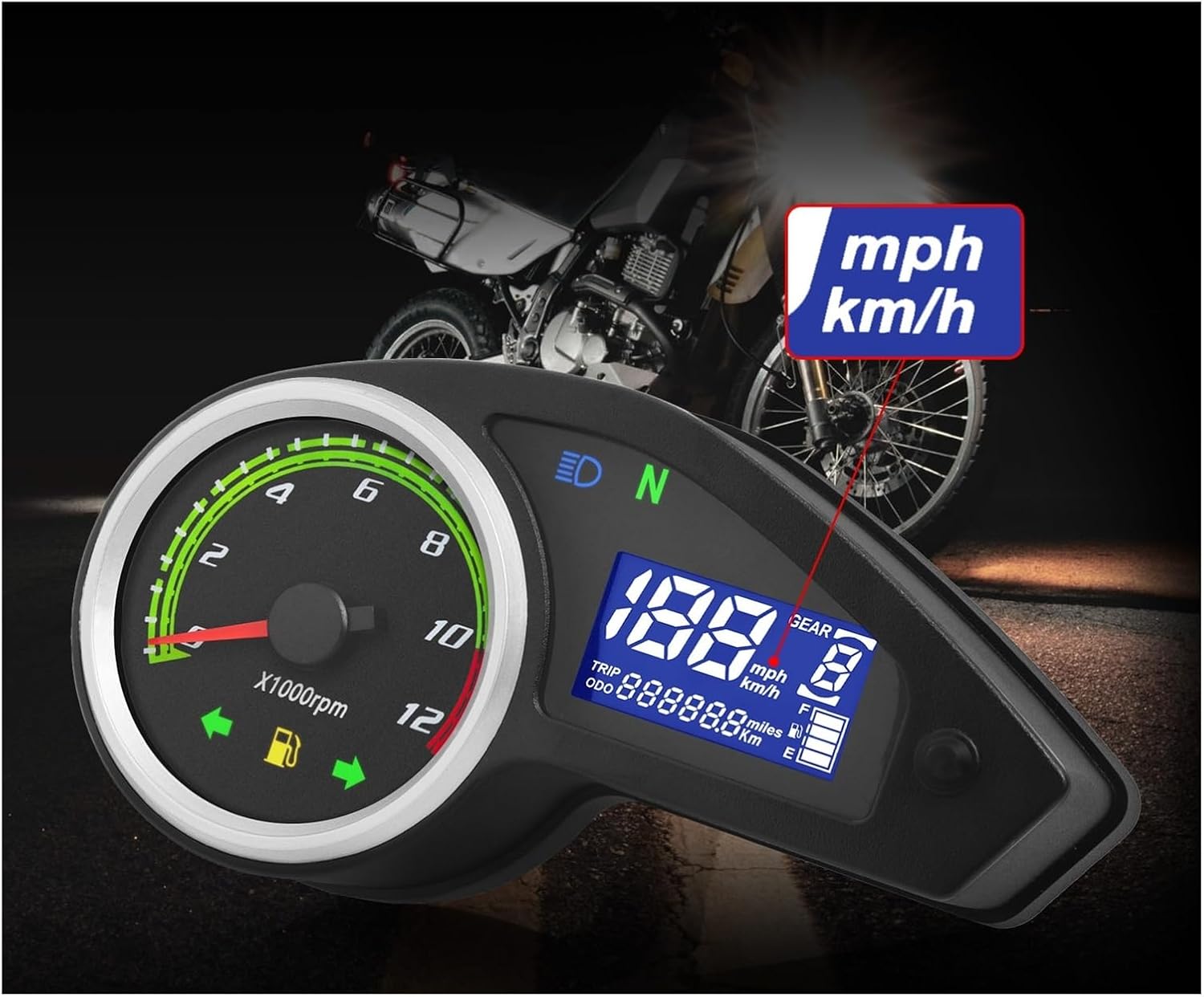 Speedometer Gauge Universal Motorcycle Speedometer Digital Dash with 12000RPM Taachometer Odometer Fuel for GY200 All 12V Motorcycle