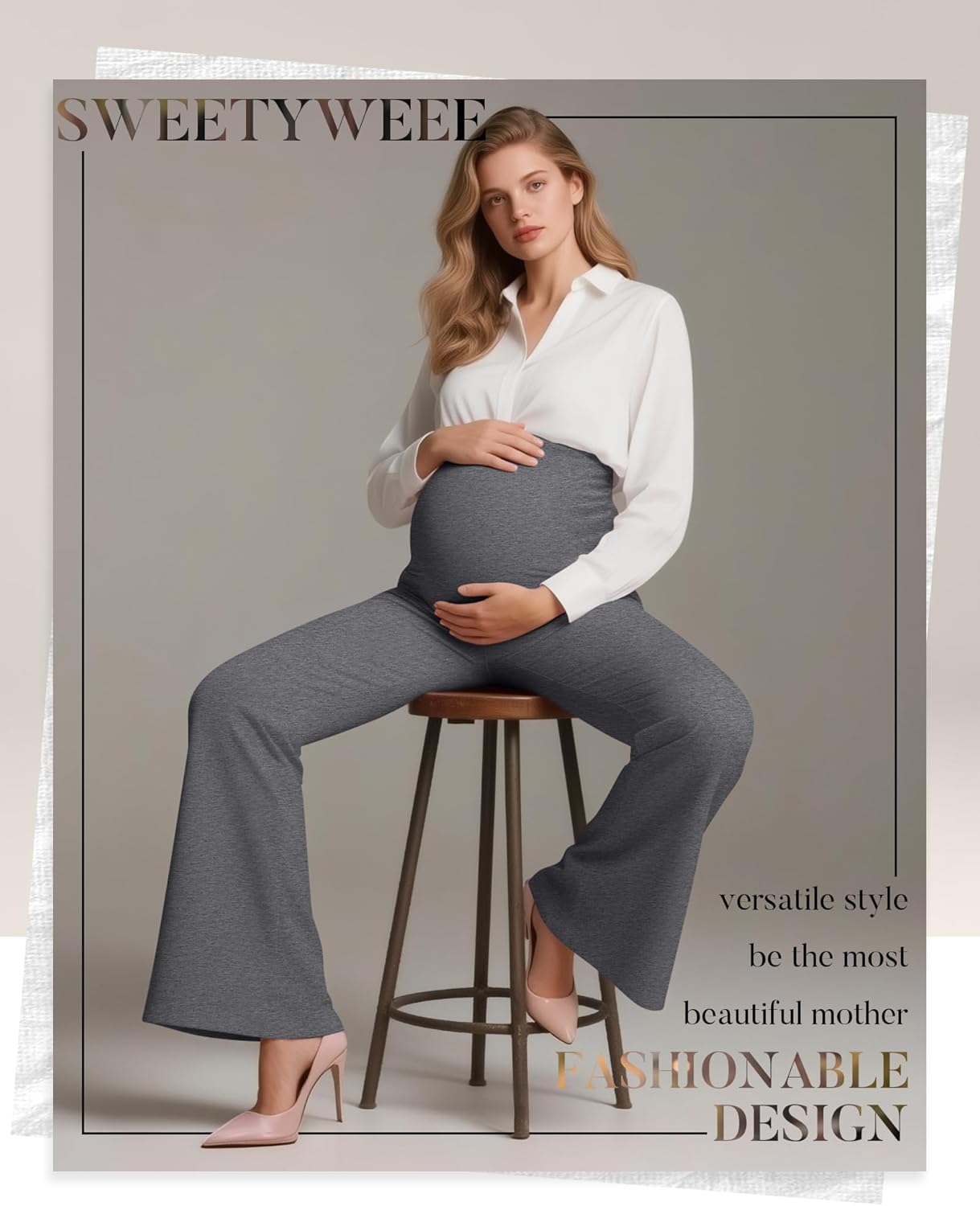 3 Pack Women's Maternity Pants Over The Belly Pregnancy Pants Comfy Bootcut Pregnant Sweatpants with Pockets(Black, Heather Gray, Light Heather Gray,XX-Large) - Image 4