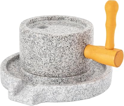 Small Stone Grain Mill Grinder with Hand Crank, Natural Granite Stone Milled, Round Carving Process, Suitable for Grinding Wheat, Soybeans, Coffee, Mung Beans, Corn, etc.(11.8'' W*4.7'' H)