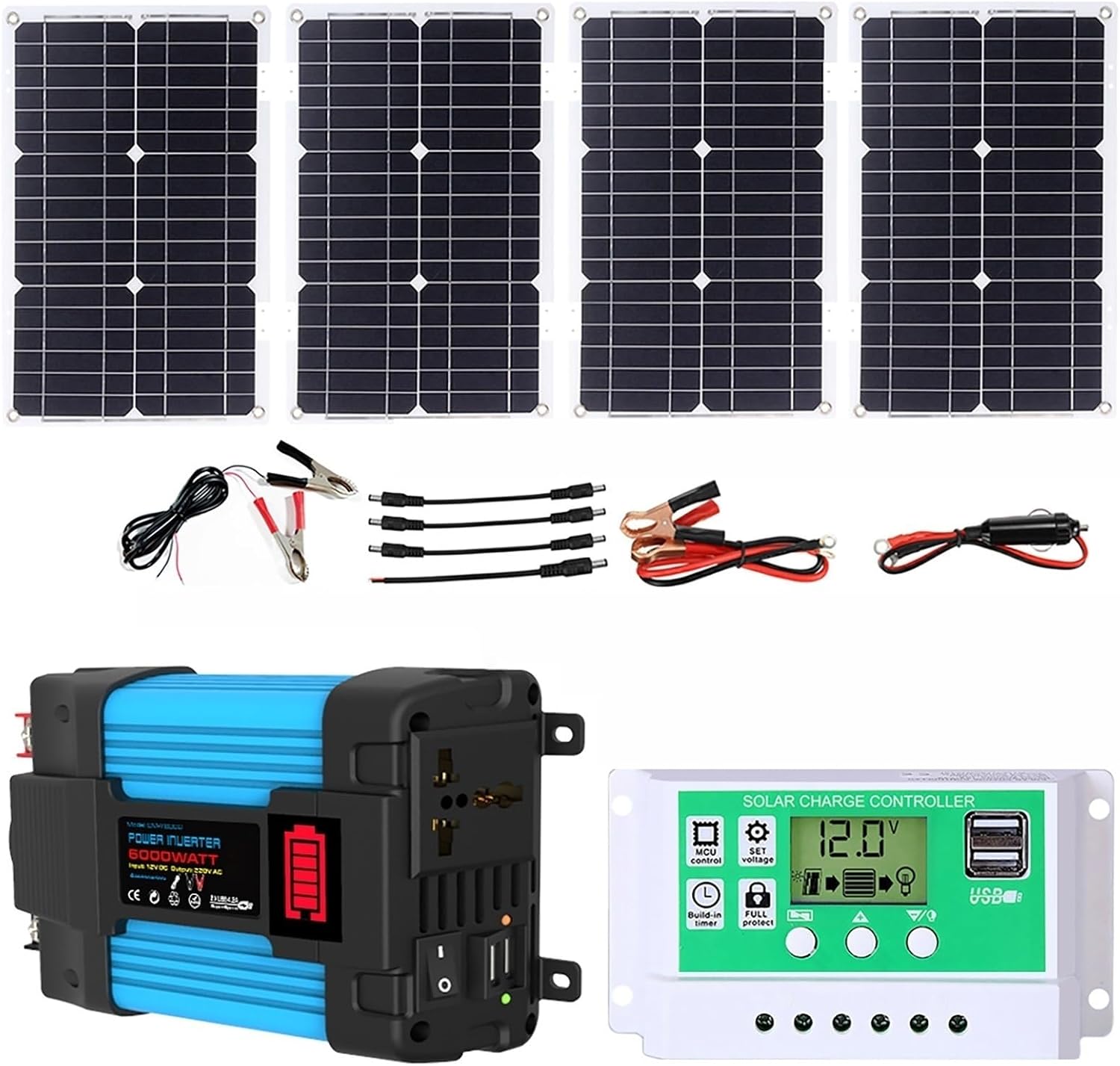 6000W Solar Inverter Kit 12V to 110V/220V, 50A Controller, 100W Solar Panel