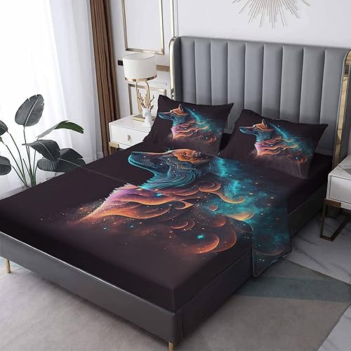 Juego de sábanas con diseño de galaxia para perro, tamaño Queen, juego de sábanas y fundas de almohada con bolsillo profundo de 16 pulgadas, sábanas