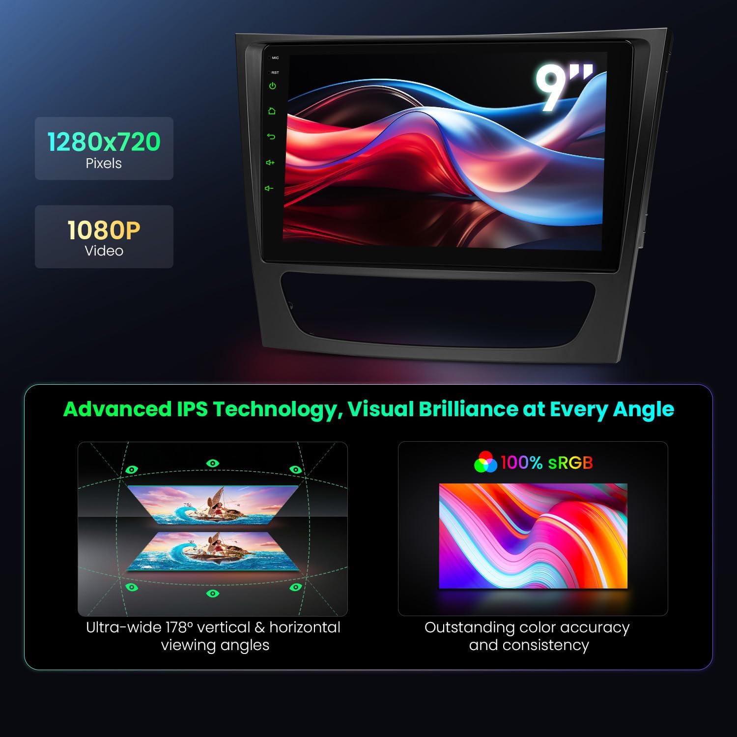 XTRONS Android 14 Car Stereo for Mercedes Benz E Class W211 W219, 9 Inch IPS Touch Screen Octa Core Car Radio GPS Navigation Bluetooth Built-in DSP Head Unit Wireless CarPlay Android Auto (4+64GB)