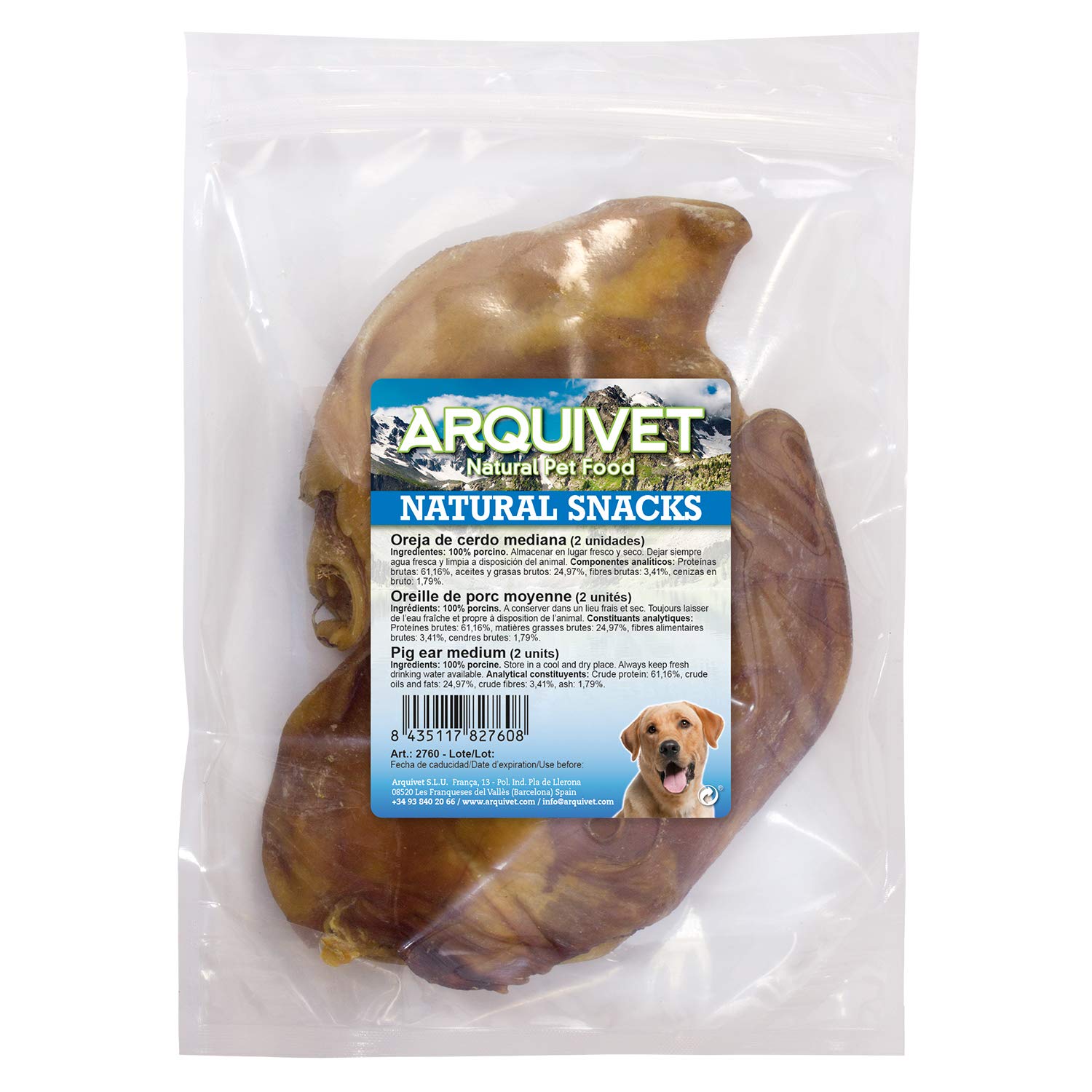 Arquivet Oreja de cerdo mediana - Natural snacks para perros - (Bolsa 2 uds)