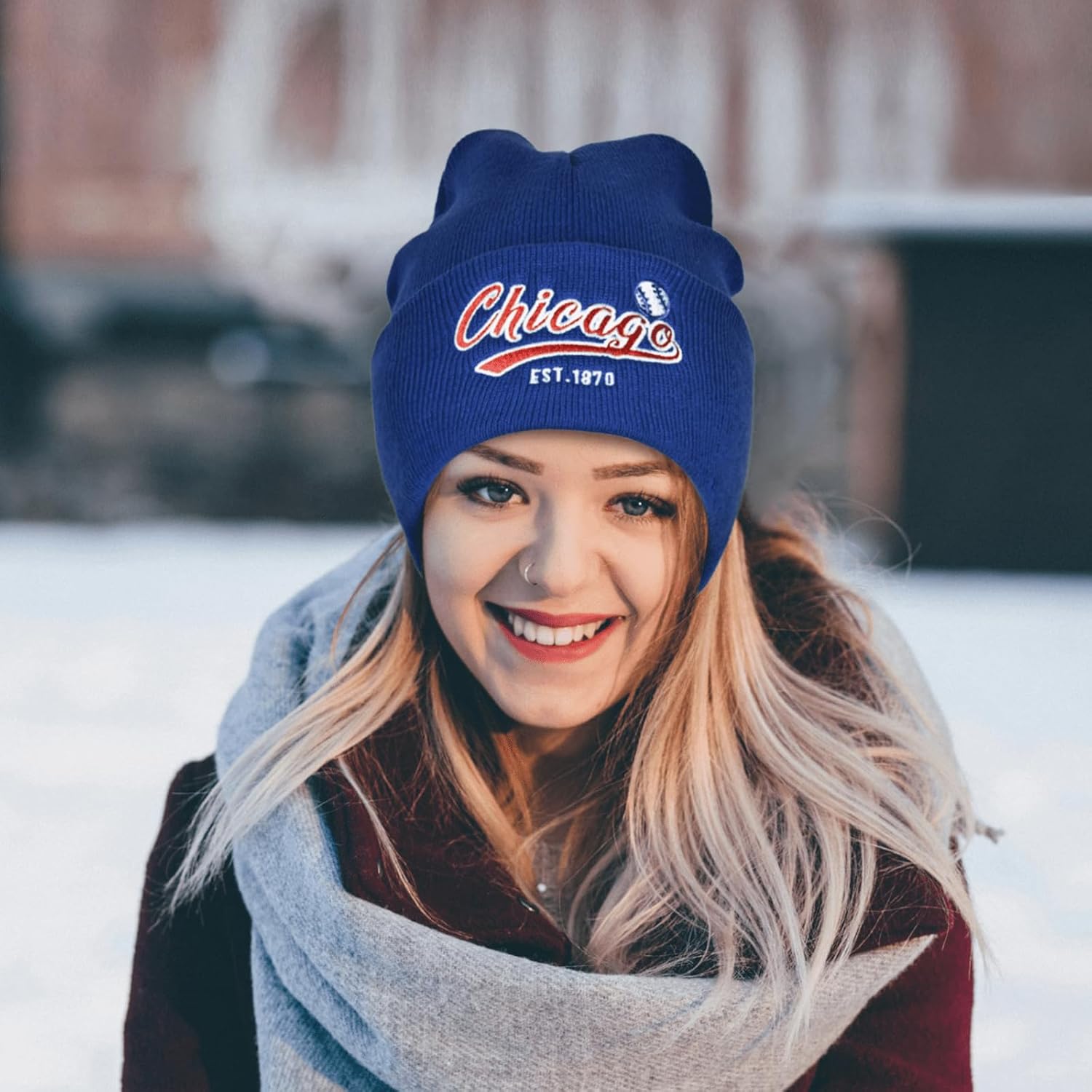 Vintage Classic Skull Cap Embroidery Beanie Hat Cuffed Winter Hat Knit Comes with Warm Gloves Gifts for Unisex Fans - Image 6