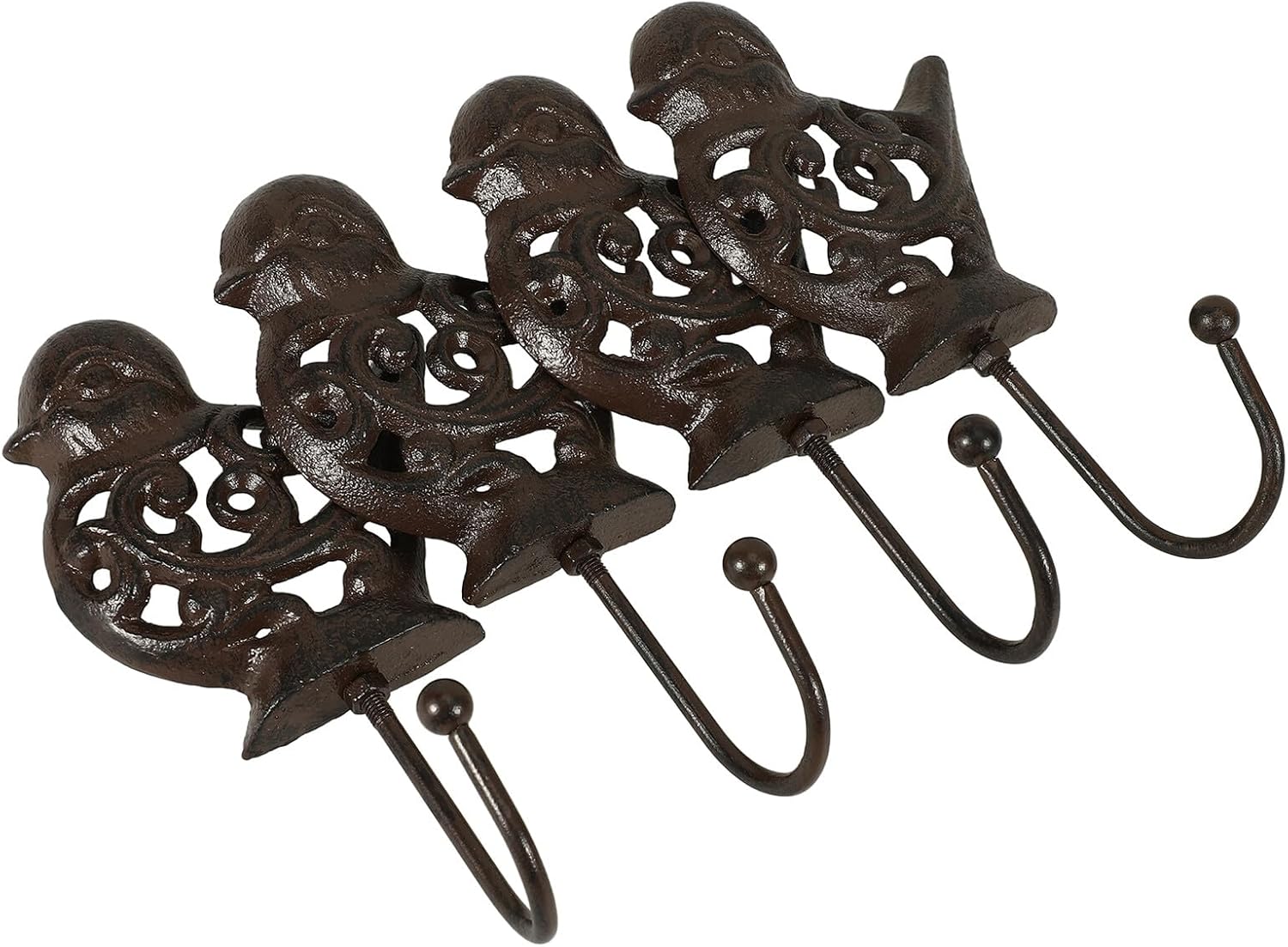 4pcs Cast Metal Avian Wall Hooks Decorative Retro Coat Hangers Vintage Umbrella Holder for Entryway Bedroom Purse Towel Hanging