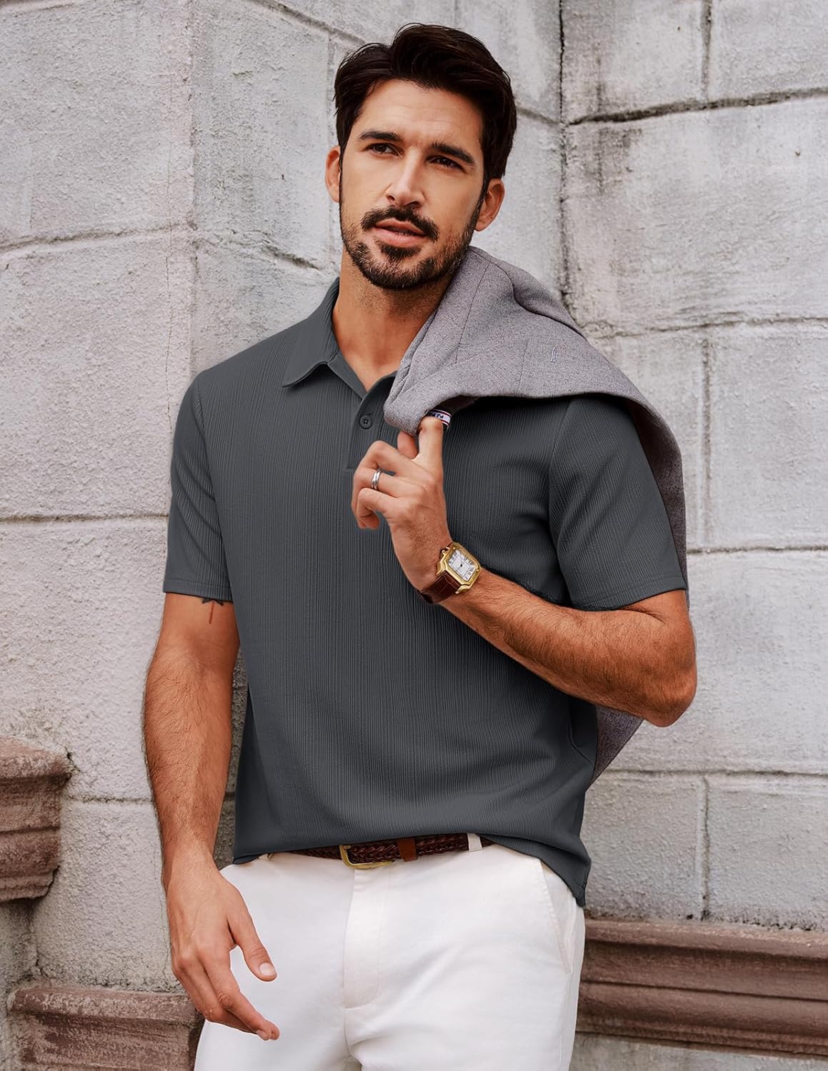 PJ PAUL JONES Mens Polo Shirts Short Sleeve Knit Polo Casaul Collared Polo Shirts Wrinkle-Free Golf Polo - Image 3