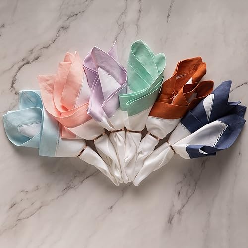 Miniatura 5 de Juego de 4 servilletas de lino de 20 x 20 pulgadas, color blanco y morado, 100% lino francés, para primavera, verano, otoño e invierno