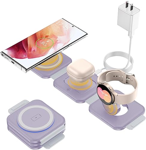 Miniatura 7 de Estación de carga inalámbrica de bolsillo para dispositivos Samsung Android, cargador inalámbrico rápido plegable 3 en 1 para Samsung Galaxy S23
