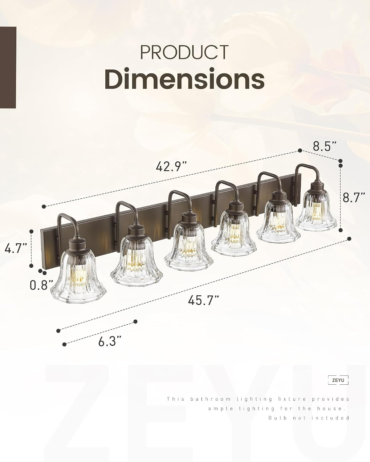zeyu 6-Light Bathroom Wall Light, 46 Inch Bronze Vanity Lights, Modern Vanity Lamp in Oil Rubbed Bronze Finish with Clear Striped Glass, ZJX117B-6W ORB