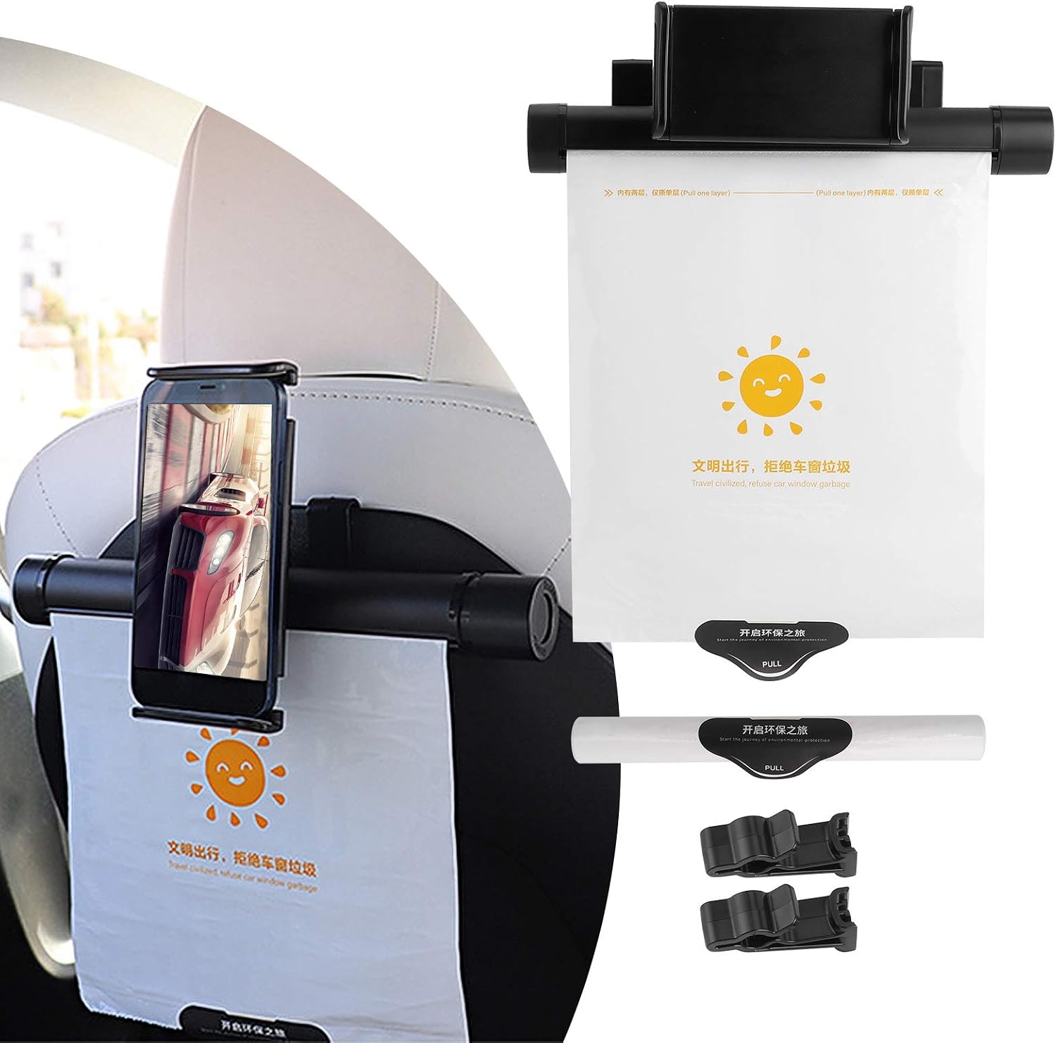 Aluminium Alloy car garbage bag Hanging Bracket with Phone Stand