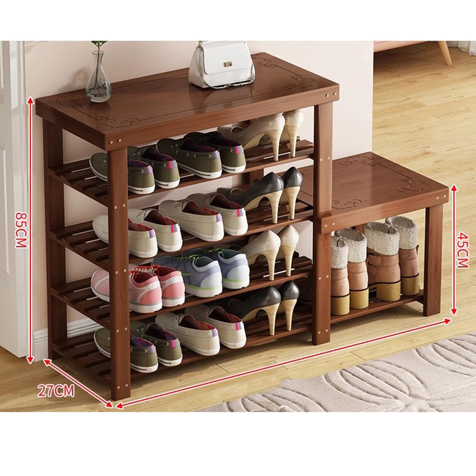 MSHGSKU Stylish Wooden Shoe Rack Bench Entryway Storage nizer for Hallway & Living Room 127cm x 26.5cm x 85cm Space Saving Shoe Storage Solution