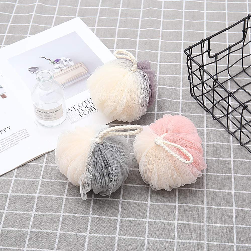 3 szt. Gąbka do kąpieli Loofah prysznice Mesh Puff piłka prysznicowa Mini złuszczający głęboko czysty miękki materiał kąpielowy