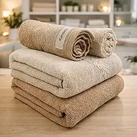 Jogo de Toalhas Banho Provence 4 pçs 100% Algodão 430g/m2 Grossa Macia Barra Jacquard Textura Karsten (Bege Escuro e Bege Claro)