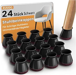 24 Stuhlbeinkappen Schwarz Gummi, Filzgleiter für Stühle (M Fit: 20-30mm)