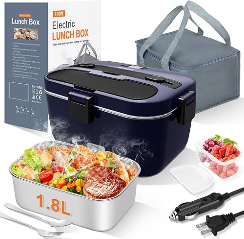 Miniatura 10 de DUPASU Lonchera Eléctrica Calentador de Alimentos: Lonchera Calentada de 100W para Adultos, Lonchera Portátil de Calentamiento Rápido de 1.8L, Gris