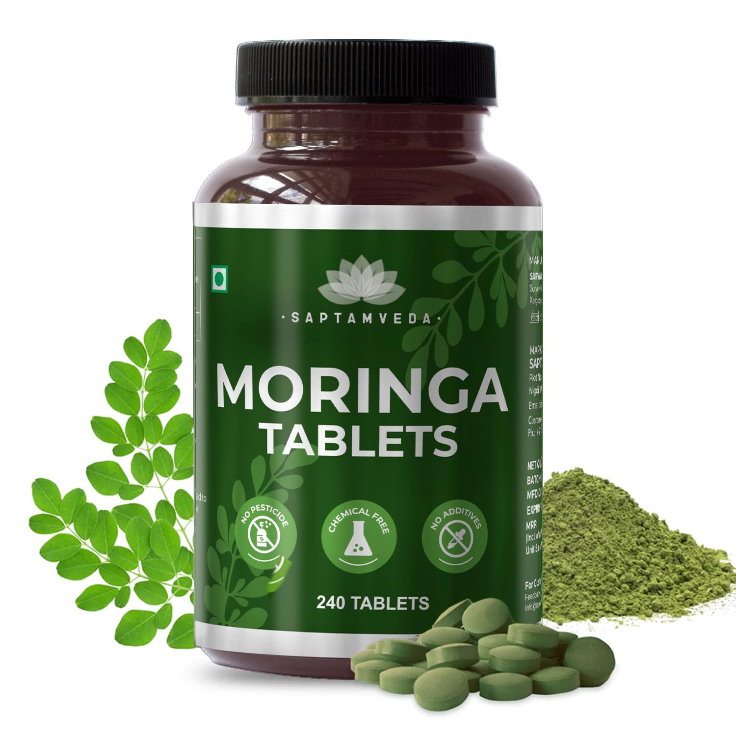 SAPTAMVEDA Organic Moringa Tablets, Drumstick Leaf Tablets 240 Tablets ...