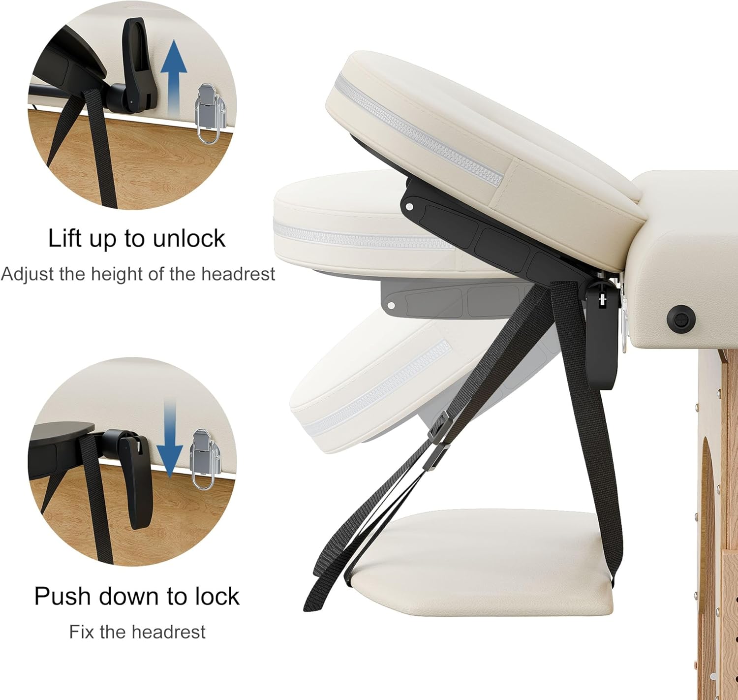 Lovinouse Portable Massage Table with Adjustable Headrest, Modern Massage Folding Table White, 3 Folding Lash Bed Adjustable Height, Portable Folded Bed with Non-Woven Bag for Tattoo, Spa,Chiropractic