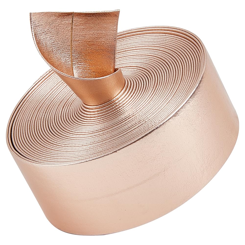 GORGECRAFT 5m Metallic Leather Straps 30mm Wide Flat Glossy Pu Leather Strip Shiny Double Sided Imitation Leather Cord Rope Beading String Threads Rope for Belt Bracelet Jewelry Making, Rose Gold — image 1
