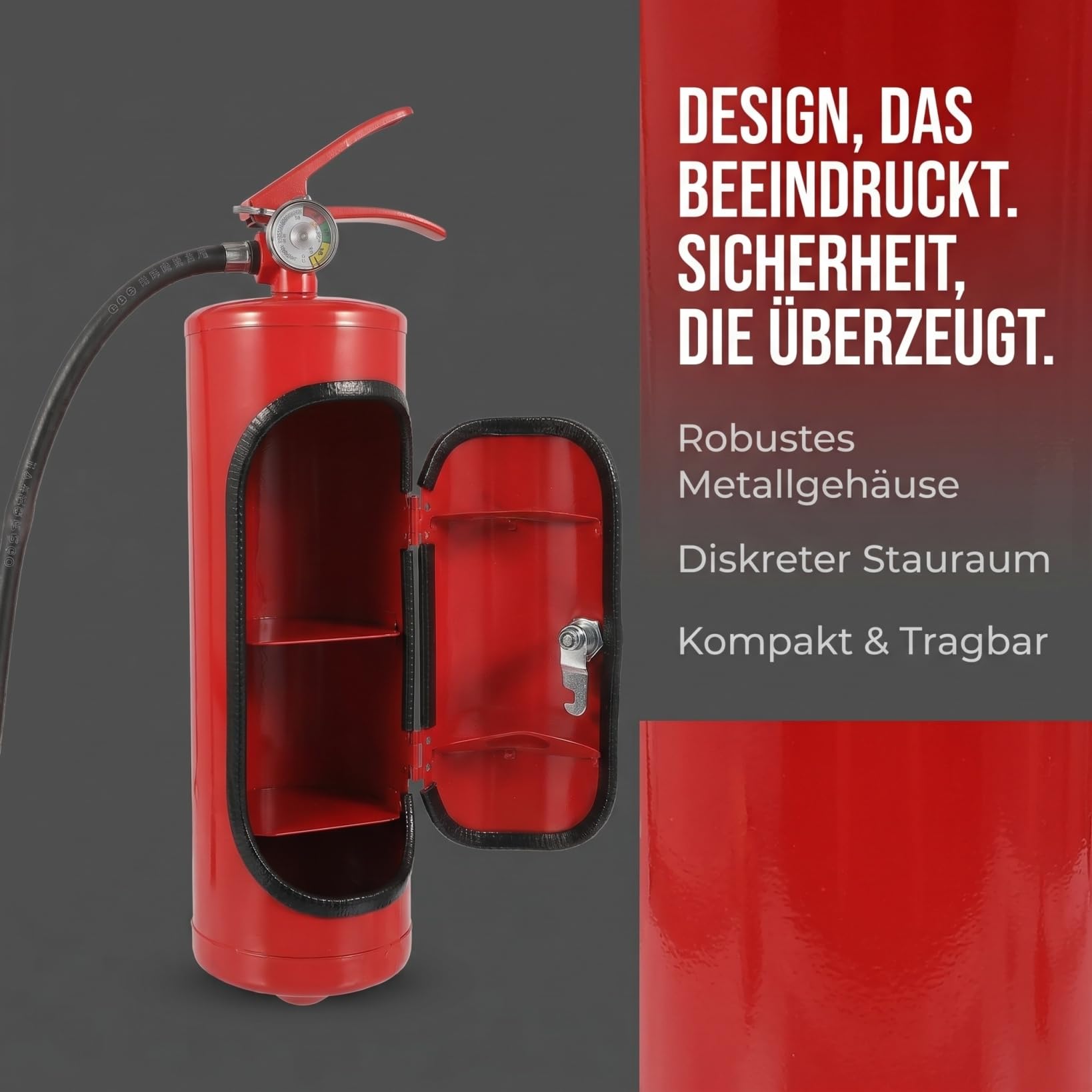 ibasenice Minibar Feuerlöscher Optik, Kreative Bar Geschenkidee für Feuerwehrmänner, Rote Metall Weinkiste & Getränke Regal für Zuhause und Party (30x12cm)