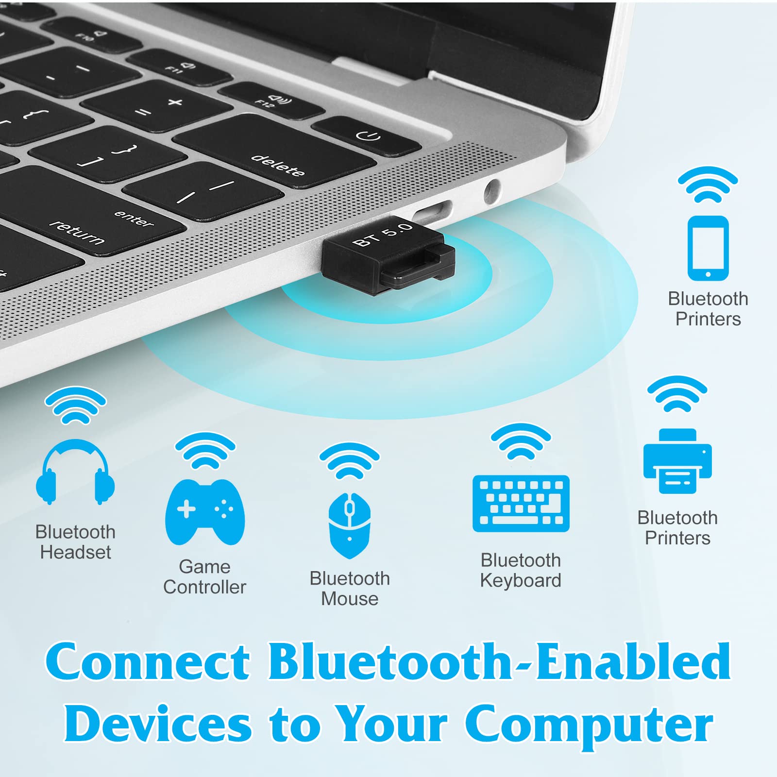 Bluetooth Adapter for PC, UrbanX USB Mini Bluetooth 5.0 Wireless Transfer Dongle for Andoird Phones Windows 10/8.1/8/7