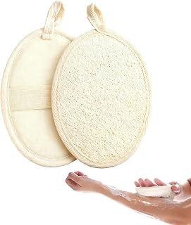 3 Pièces Éponge Naturelle Loofah Exfoliante pour le Corps, Fleur de Douche Lavable en Fibres Végétales, Gant de Gommage Réutilisable pour Spa et Bain, Couleur Beige