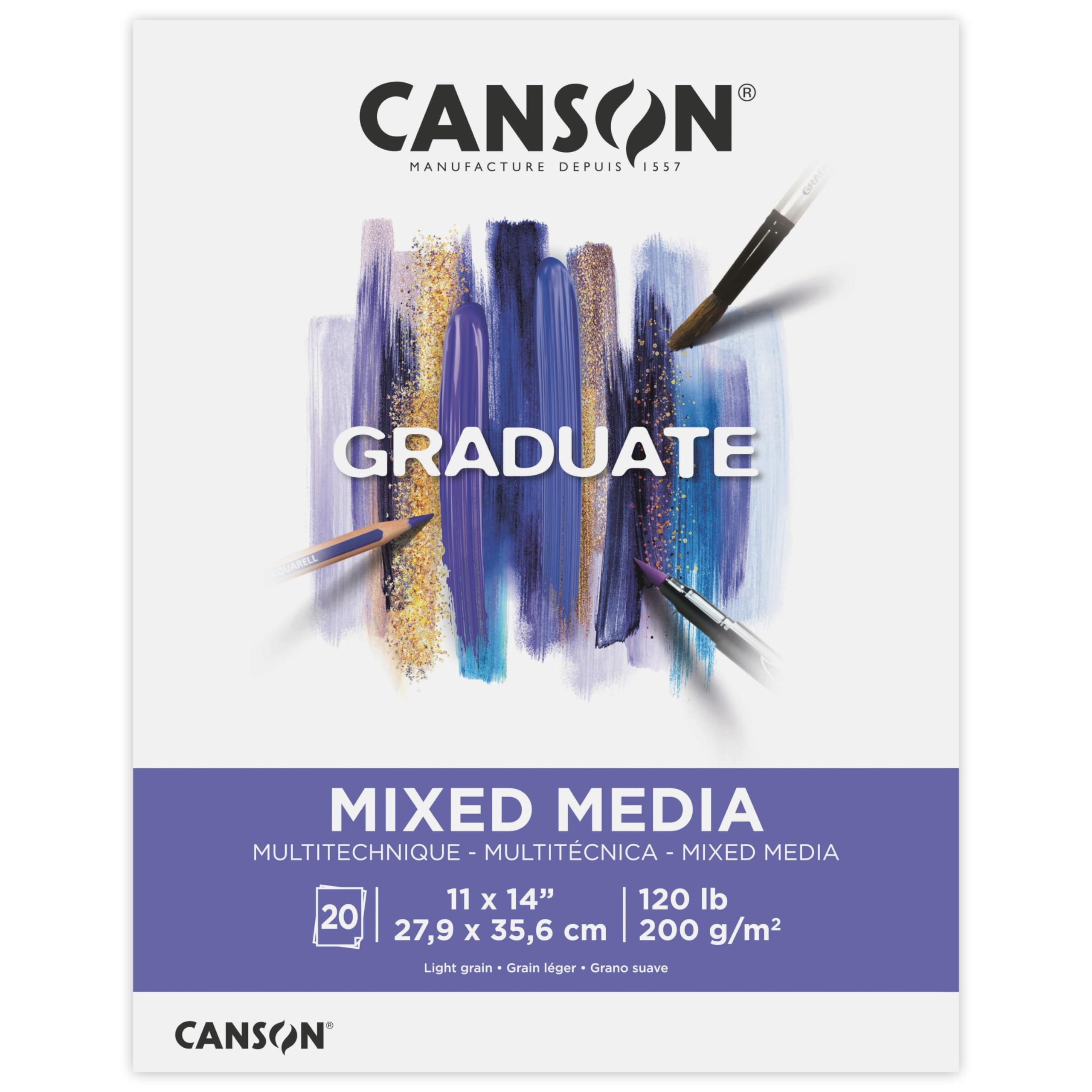 Canson Graduate Mixed Media Pad, Foldover, 11x14 inch, 20 Sheets | Artist Paper for Adults and Students - Watercolors, Mixed Media, Markers and Art Journaling