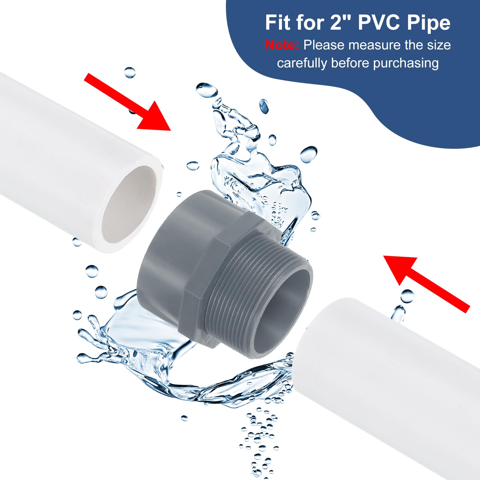 uxcell Adaptador de tubería macho de PVC, 10 conectores de tubería de PVC de 2 vías de 2 pulgadas con cinta selladora (enchufe x rosca macho), acoplamiento adaptador de manguera de PVC para línea de