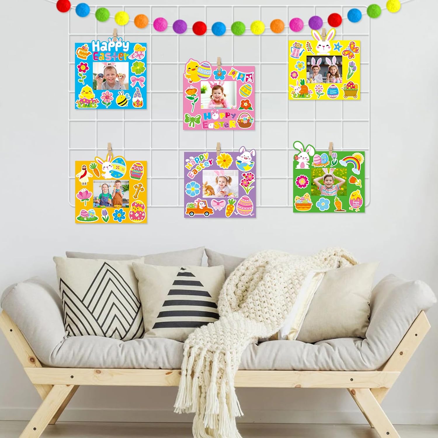 TENDFINE 30 Pack Easter Egg Photo Frame Craft Kits Easter Bunny Picture Frame Craft Kits Spring Party Decoration Classroom Activity
